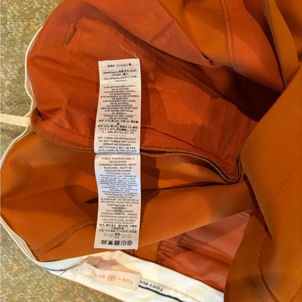 Tory Burch Orange Tailored Ankle Pants Size 4 Slim Leg Cropped Career